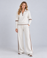 Knitted Two-Piece Set with a Quarter-Zip Jumper and Wide-Leg Trousers