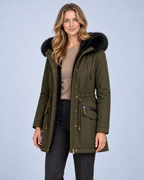 Ellis & Rowe Green hooded parka, three-quarter front open