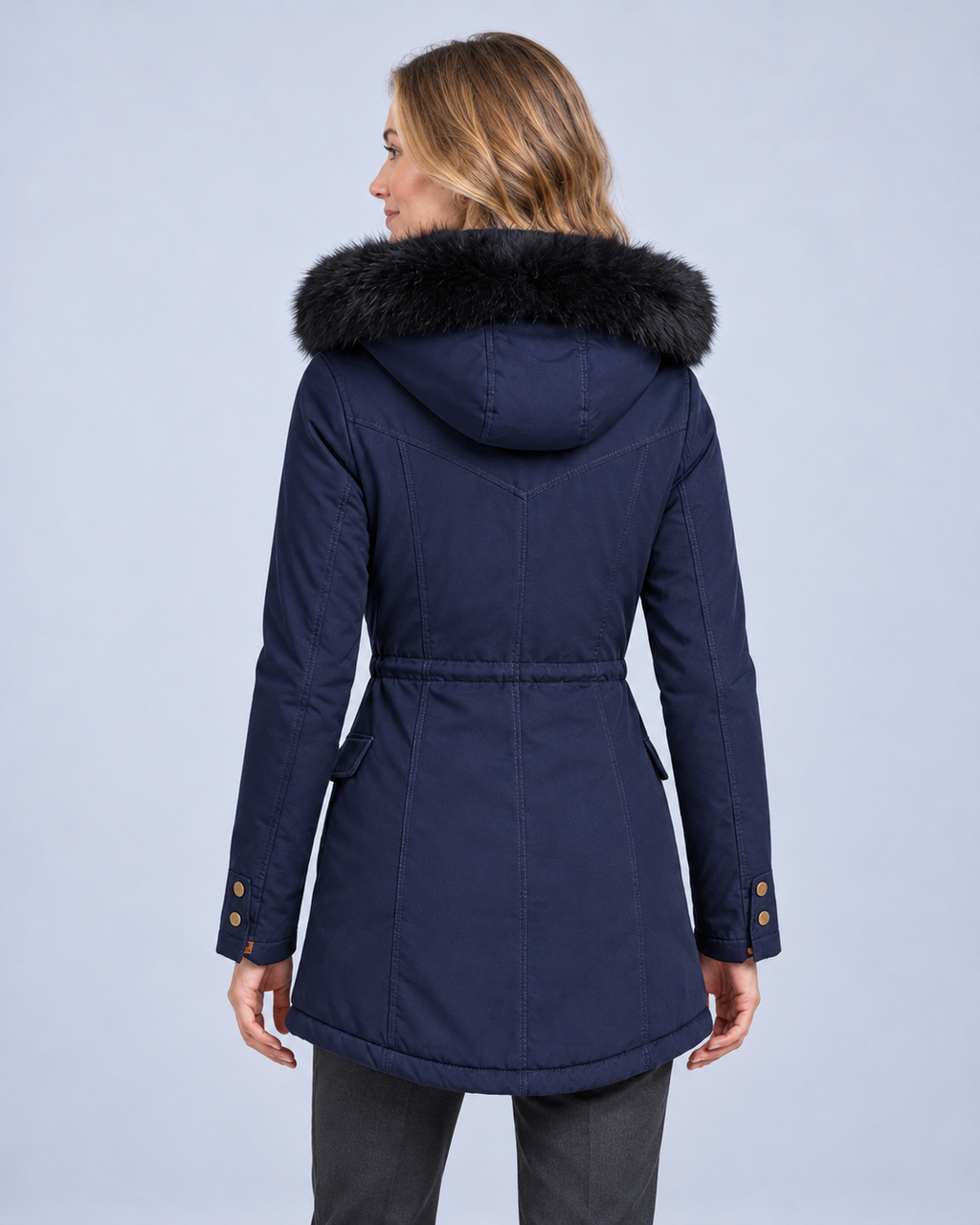 Ellis & Rowe Navy hooded parka, rear