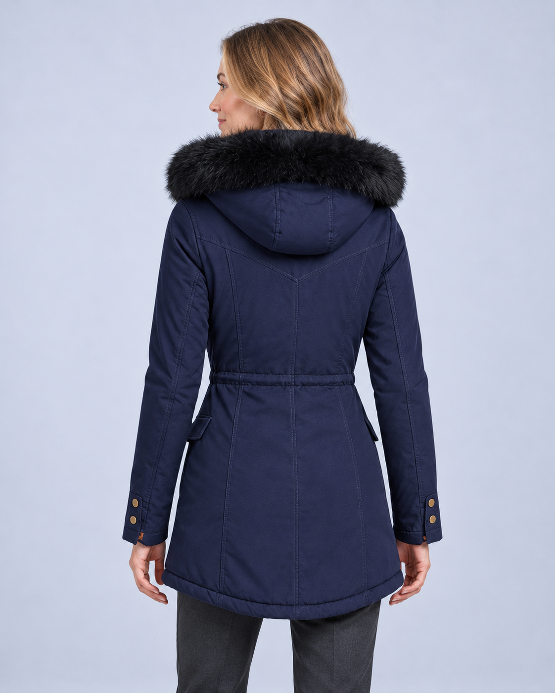 Ellis & Rowe Navy hooded parka, rear
