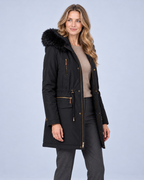 Ellis & Rowe Black hooded parka, front angled open
