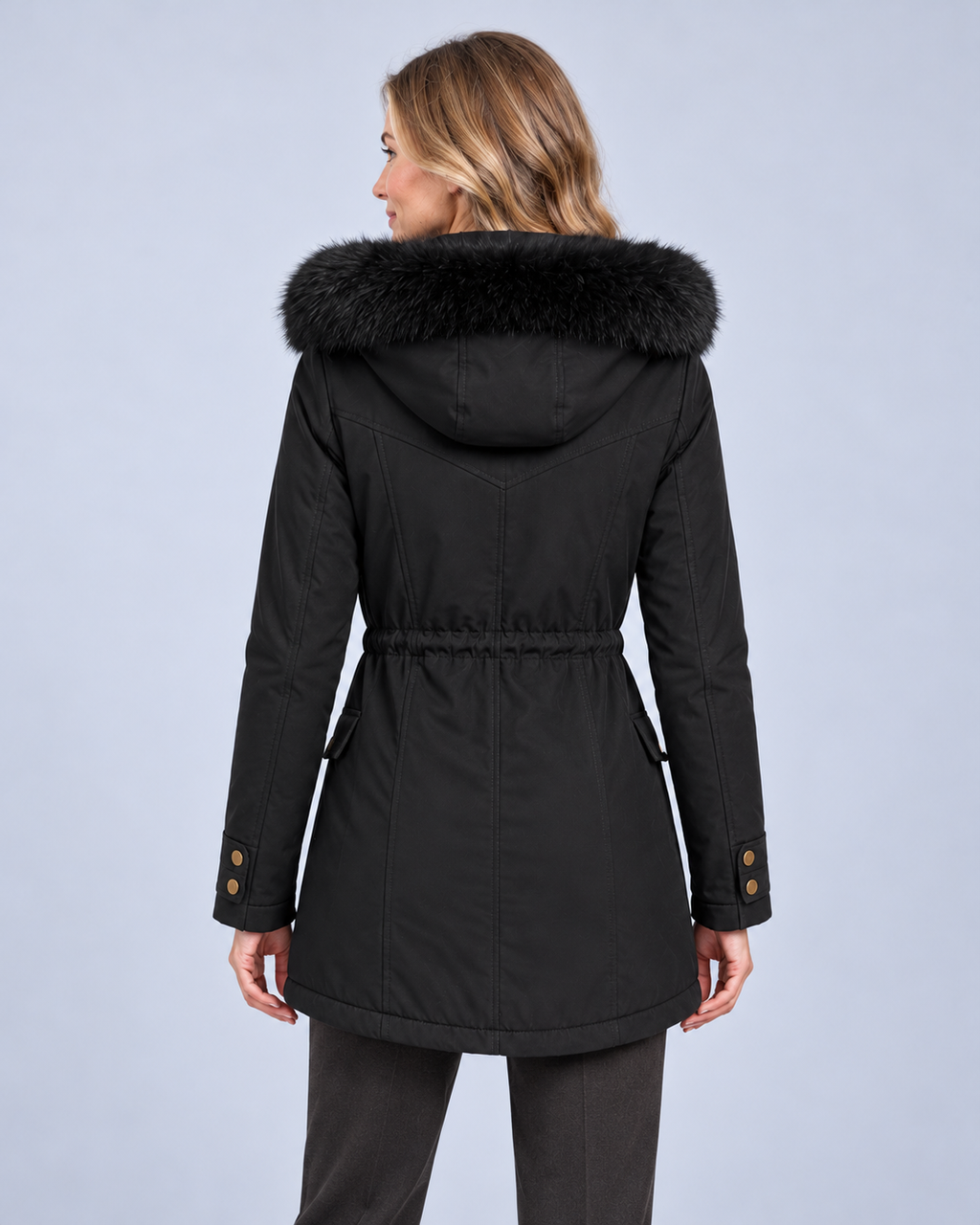 Ellis & Rowe Black hooded parka, rear