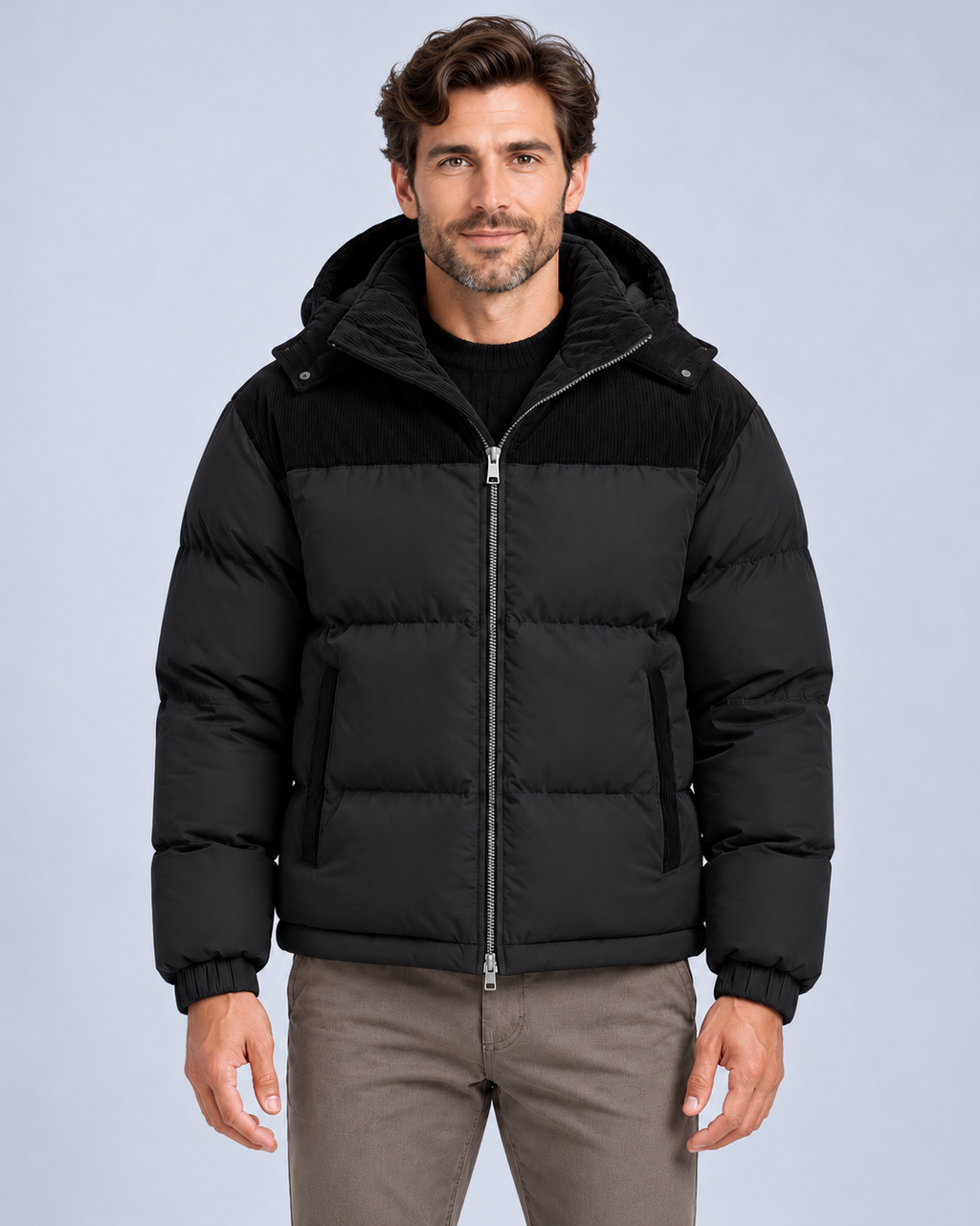 Ellis & Rowe Black hooded puffer jacket, source view 1