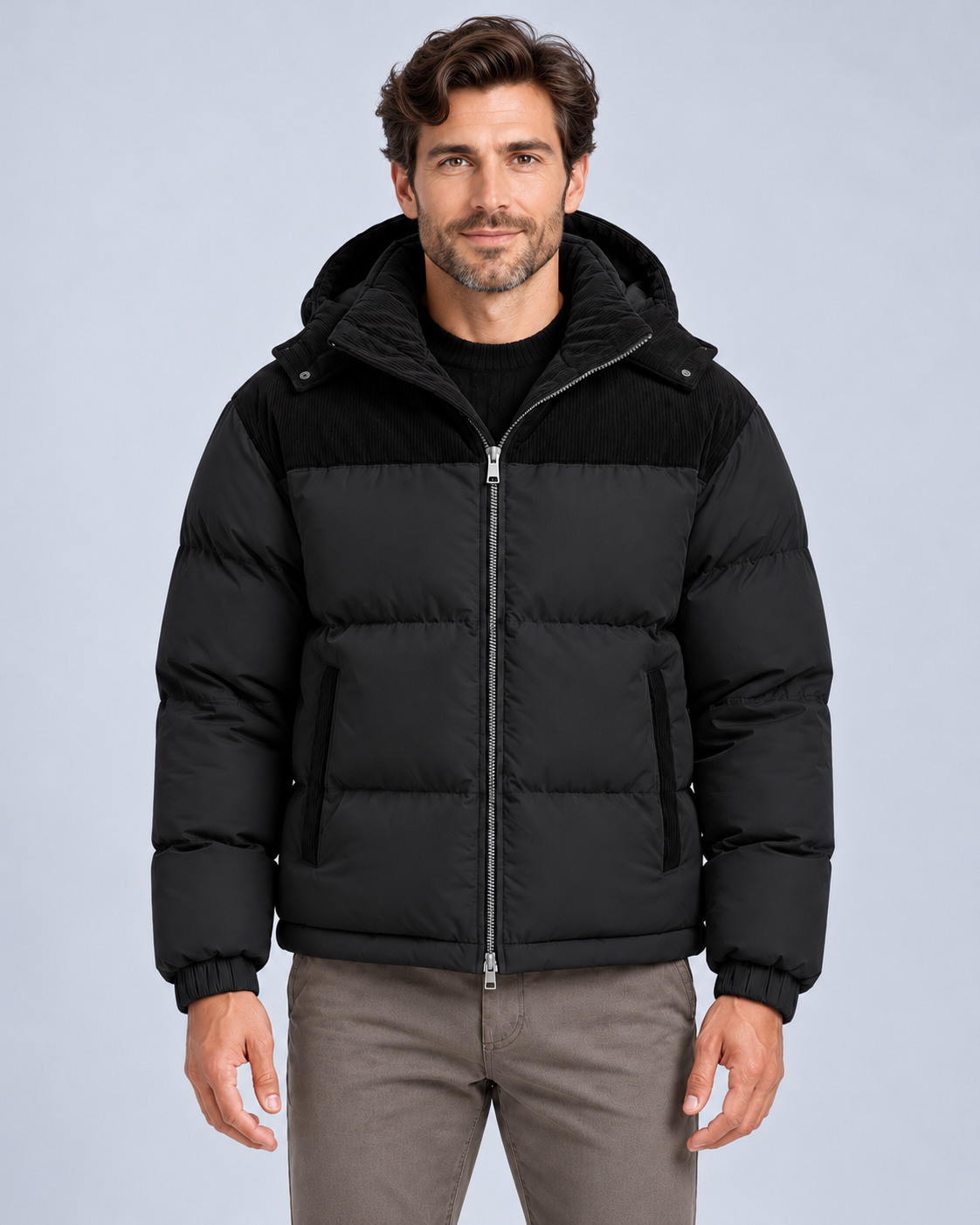Ellis & Rowe Black hooded puffer jacket, source view 1