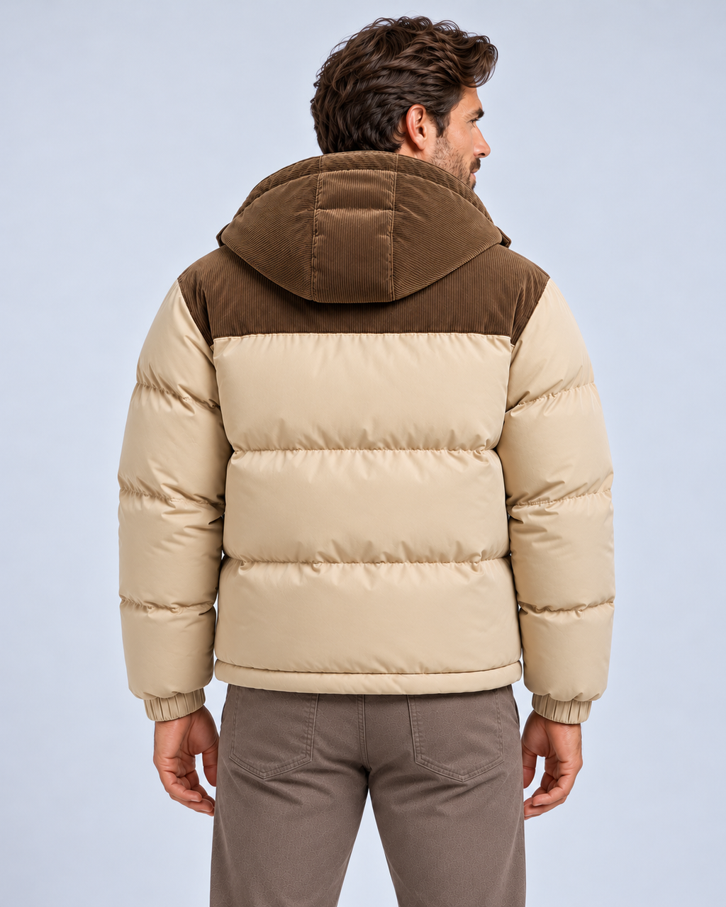 Ellis & Rowe Beige hooded puffer jacket, source view 6