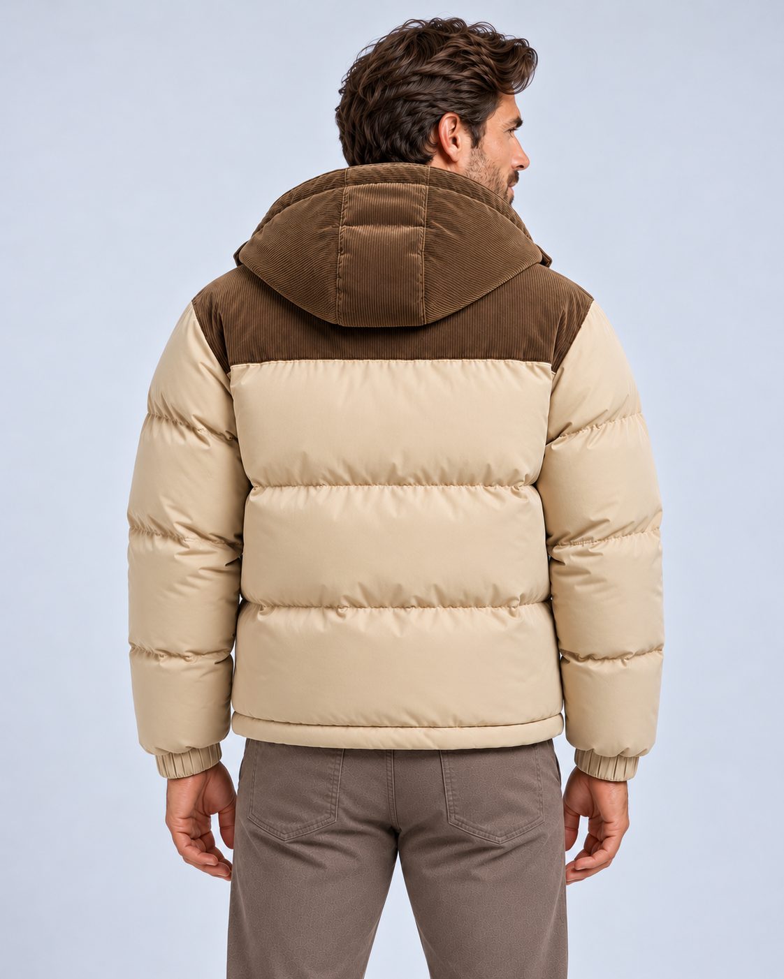 Ellis & Rowe Beige hooded puffer jacket, source view 6