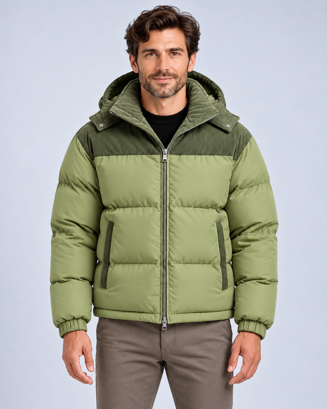Ellis & Rowe Avocado Green hooded puffer jacket, source view 10