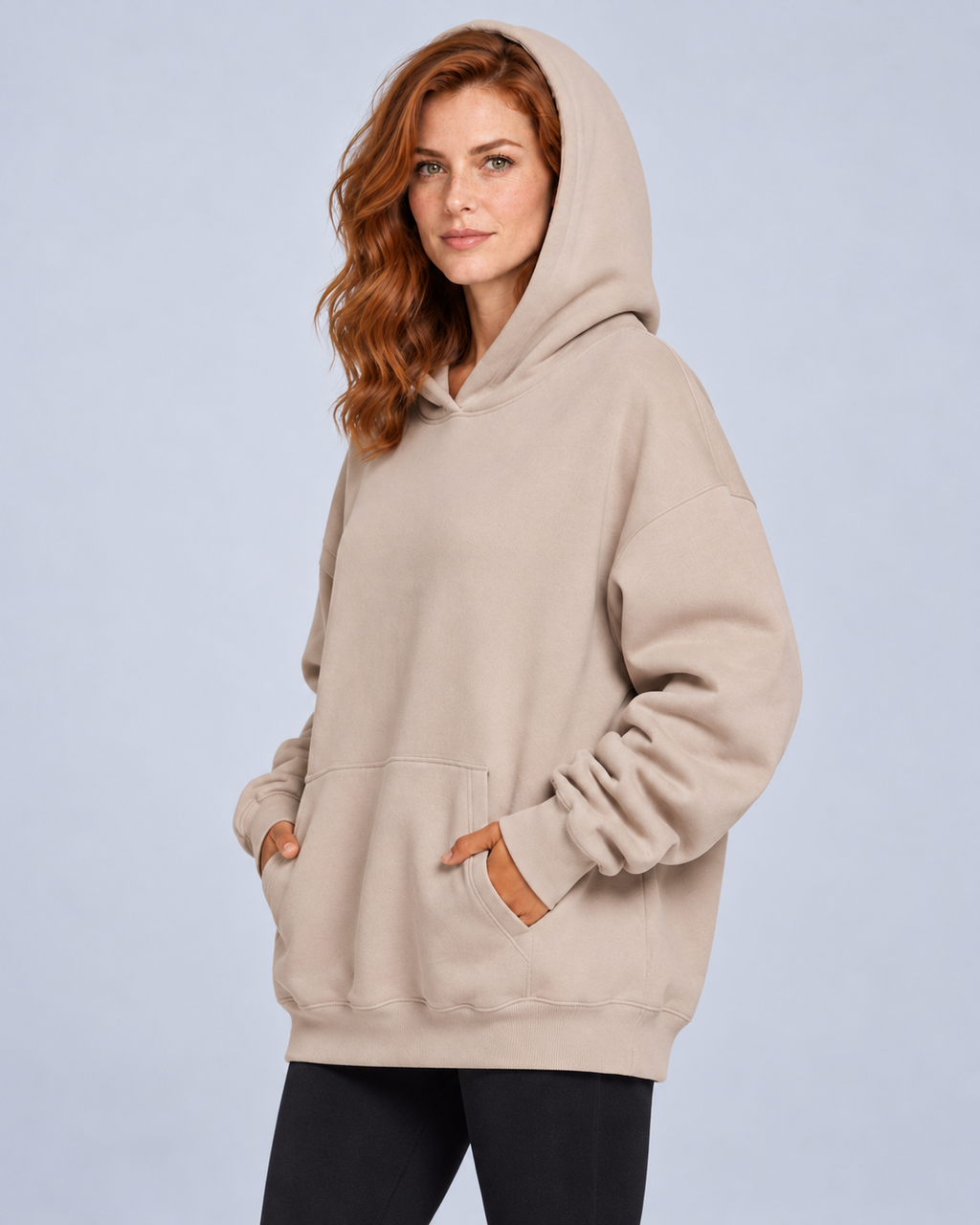 Ellis & Rowe oversized hoodie — Sand — studio view 6