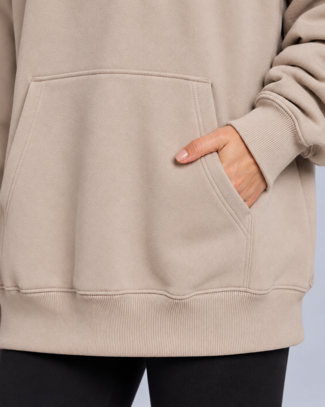 Ellis & Rowe oversized hoodie — Sand — studio view 8