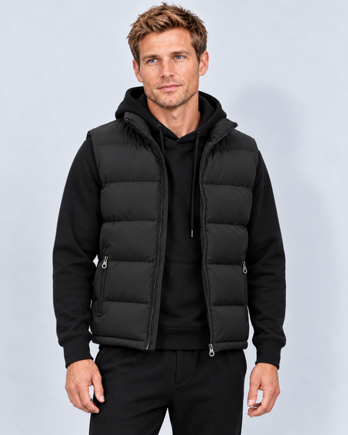 Ellis & Rowe men's padded gilet black front on ER-M04