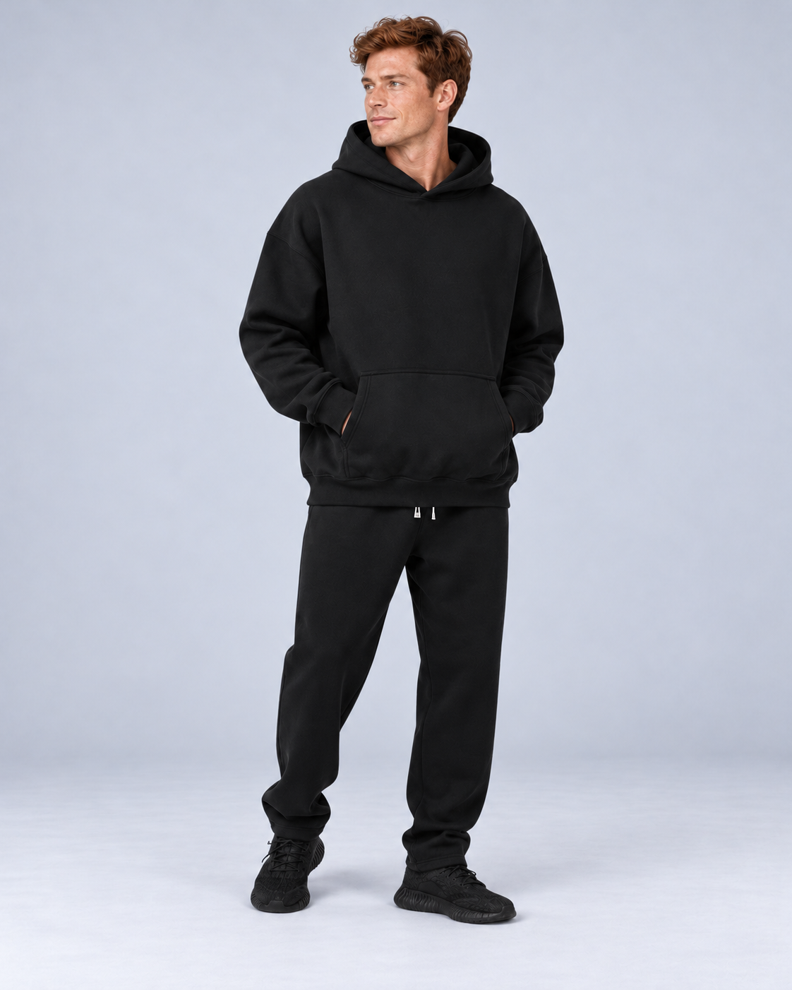 Men's Heavyweight Hoodie Co-Ord Loungeset, Black, studio view 1
