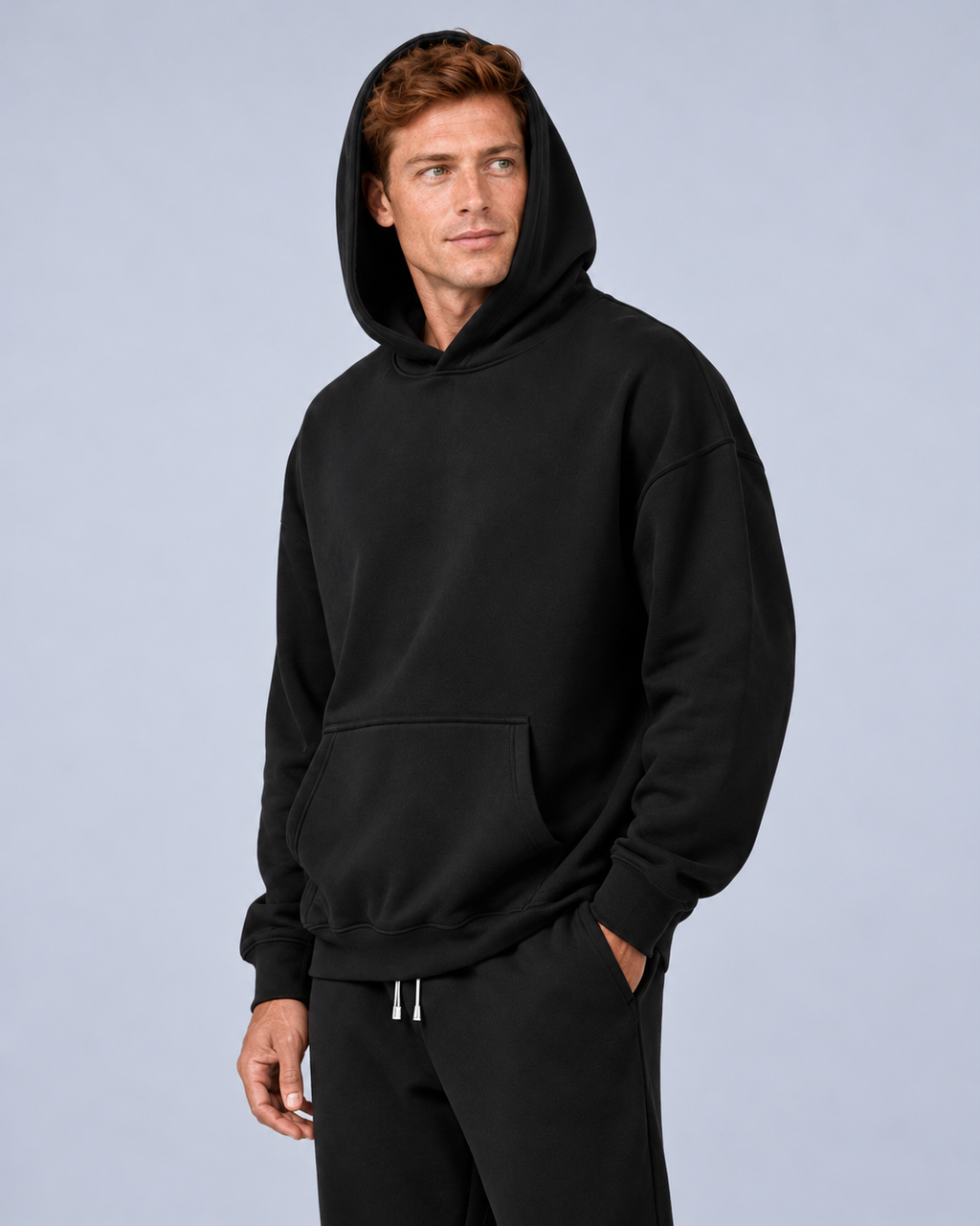Men's Heavyweight Hoodie Co-Ord Loungeset, Black, studio view 3