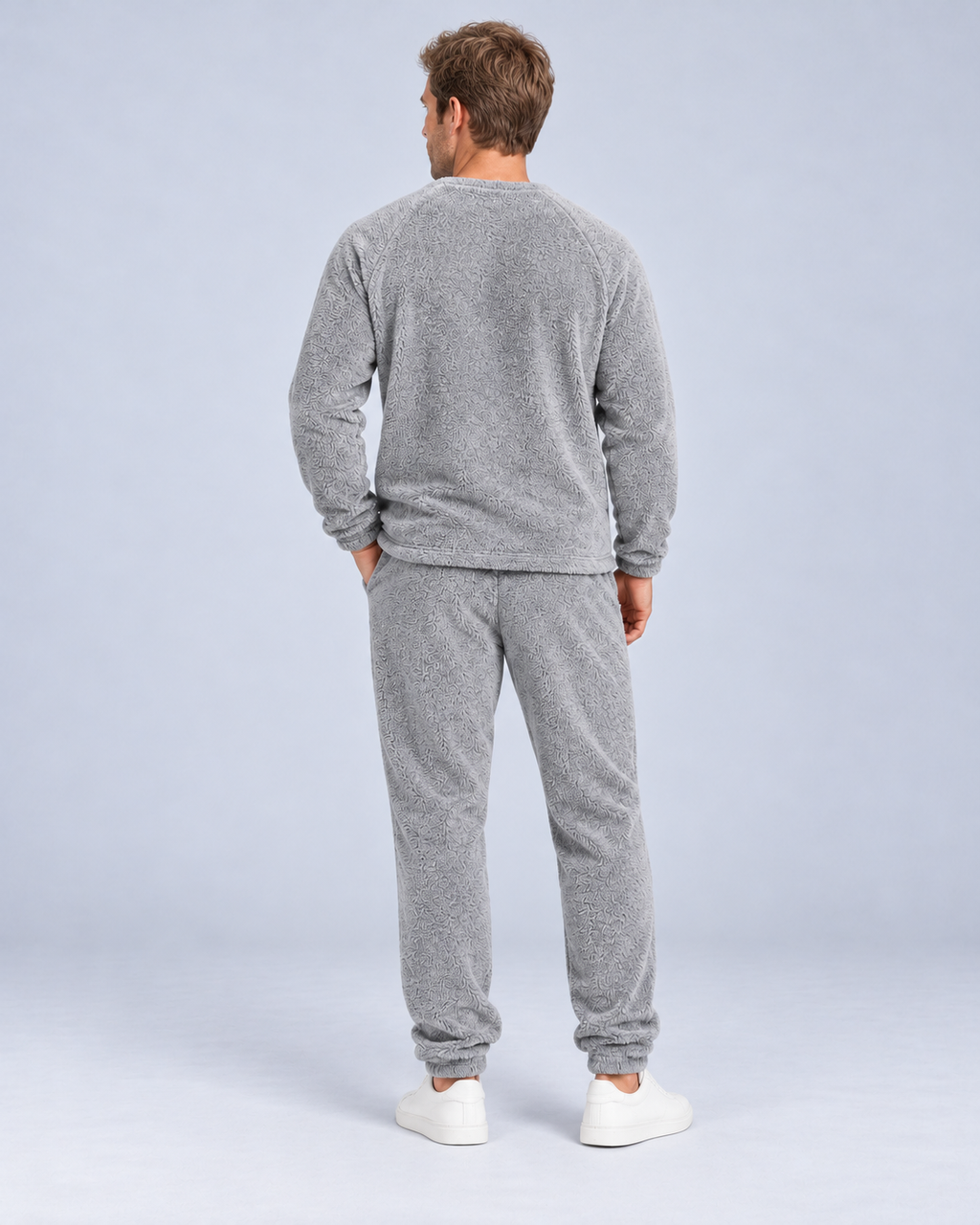 Men's Fleece Loungewear Set, Light Grey, studio view 2