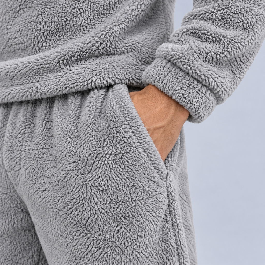 Men's Fleece Loungewear Set, Light Grey, studio view 3