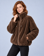 Women's Fleece Jacket, Dark Brown, studio view 2