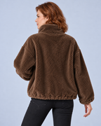 Women's Fleece Jacket, Dark Brown, studio view 3
