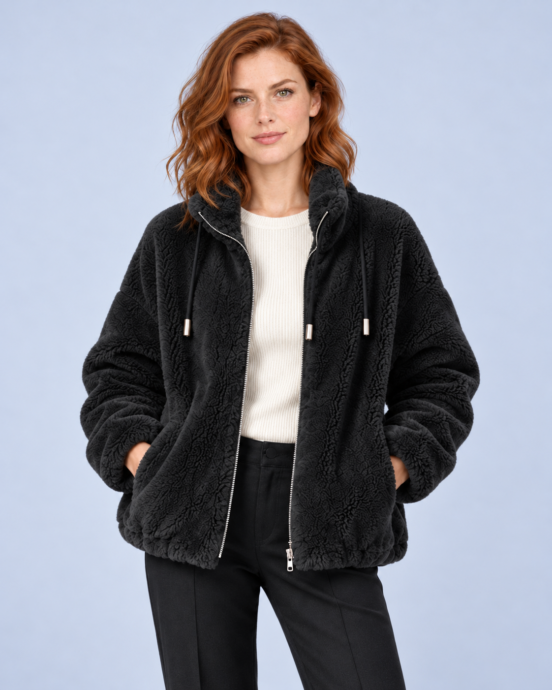 Women's Fleece Jacket, Black, studio view 5