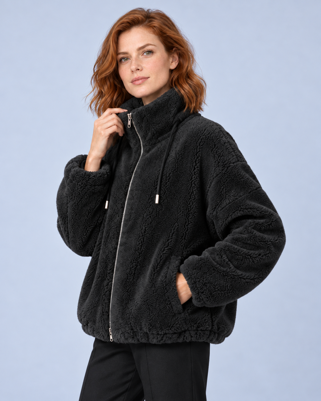 Women's Fleece Jacket, Black, studio view 6