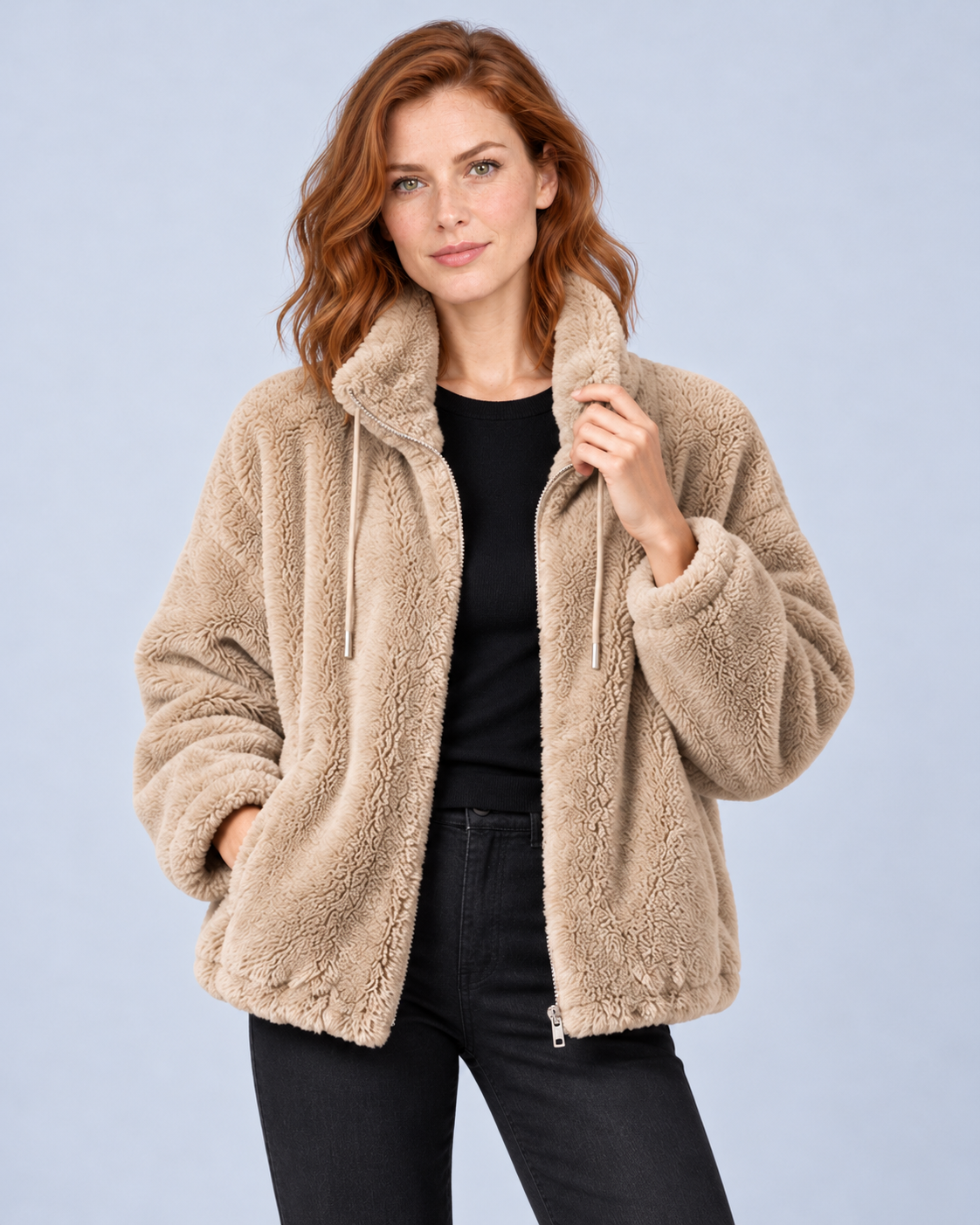 Women's Fleece Jacket, Khaki, studio view 8