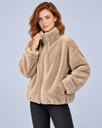 Women's Fleece Jacket, Khaki, studio view 9