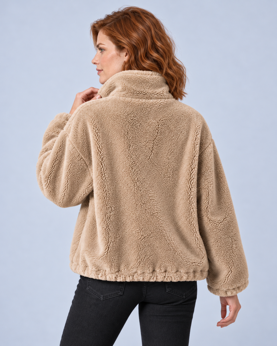 Women's Fleece Jacket, Khaki, studio view 10