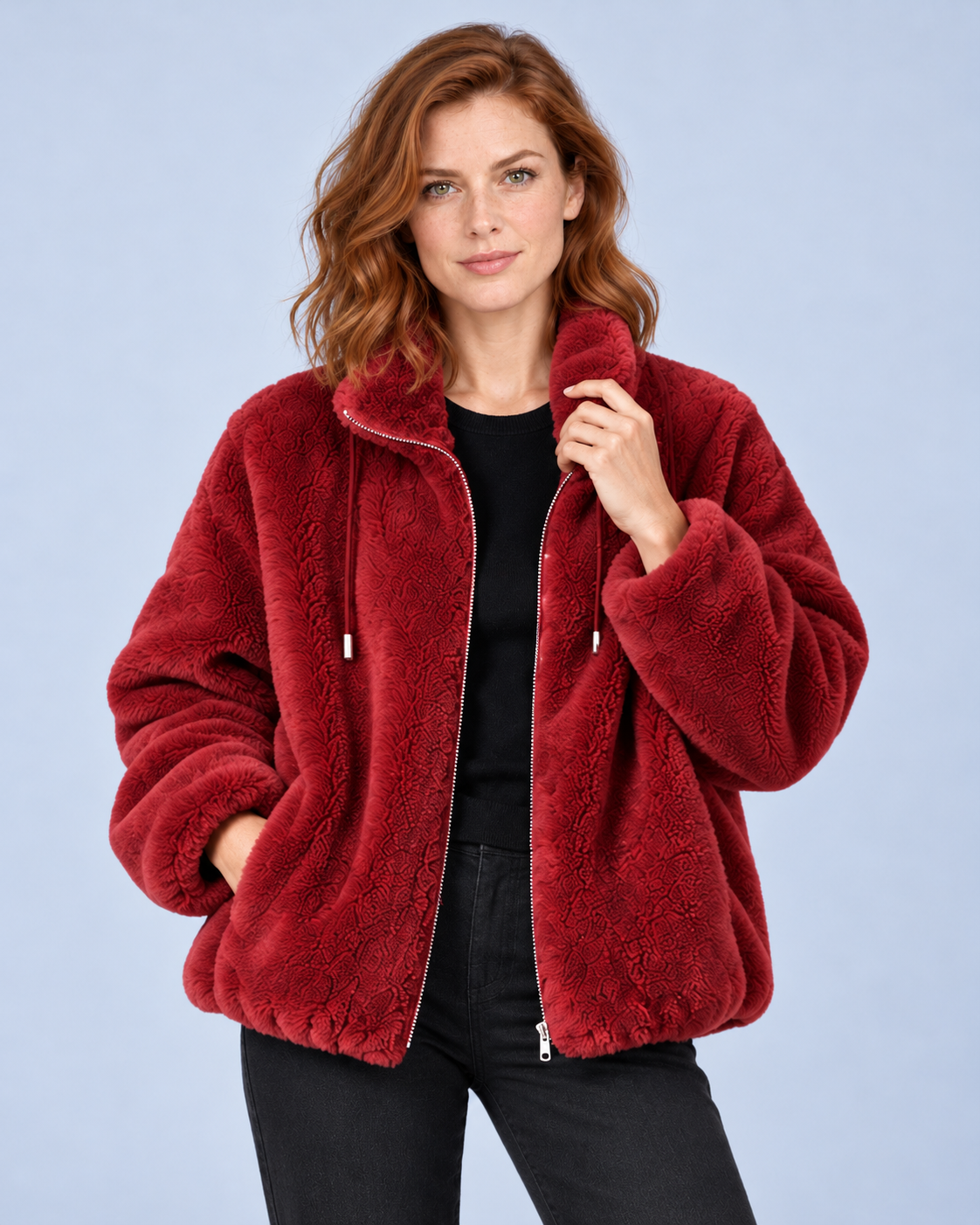 Women's Fleece Jacket, Red, studio view 12