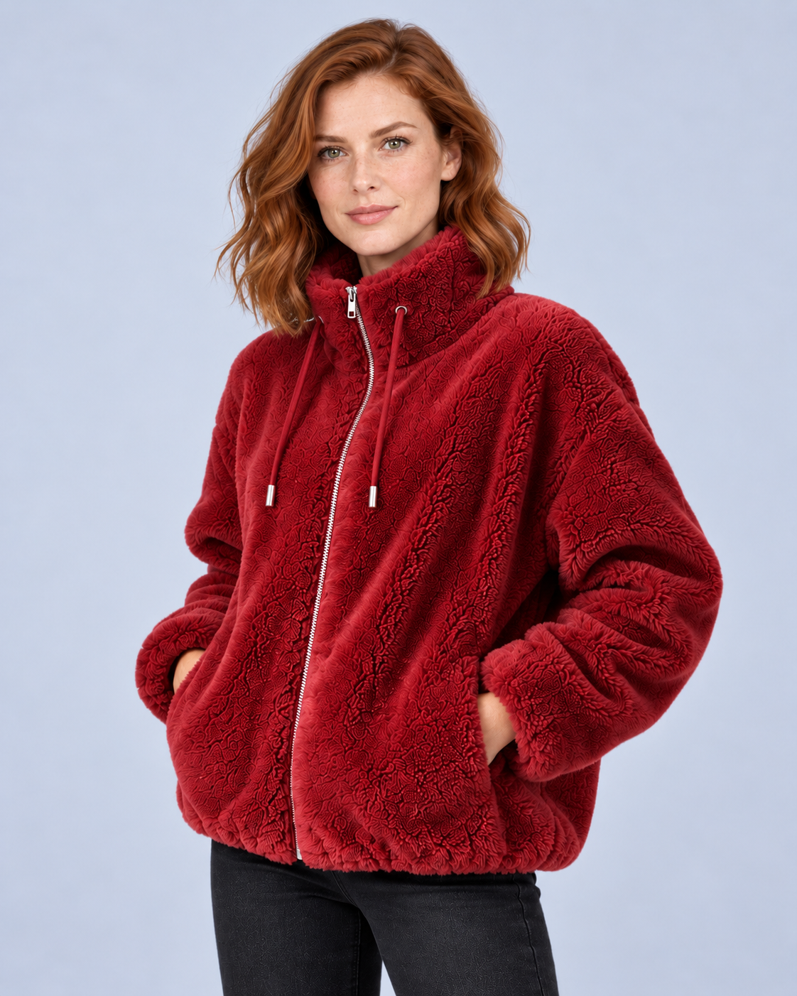 Women's Fleece Jacket, Red, studio view 13