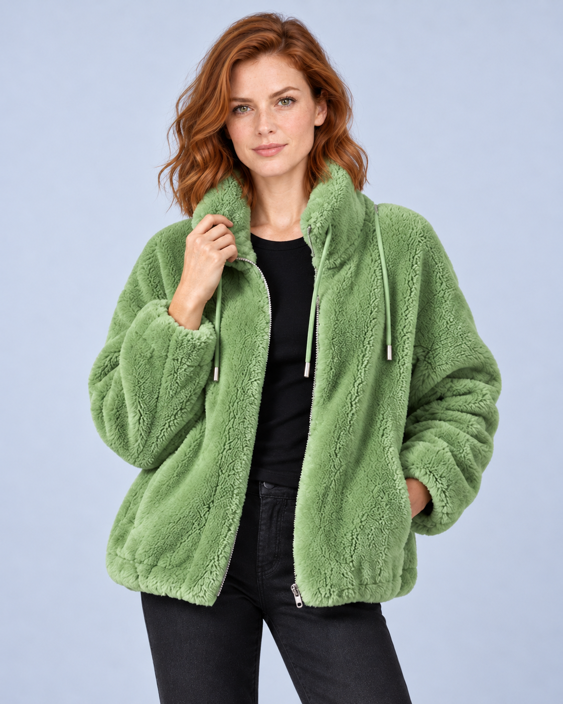 Women's Fleece Jacket, Green, studio view 15