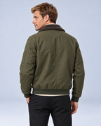 Ellis & Rowe sherpa-lined jacket, Army Green, back studio photograph