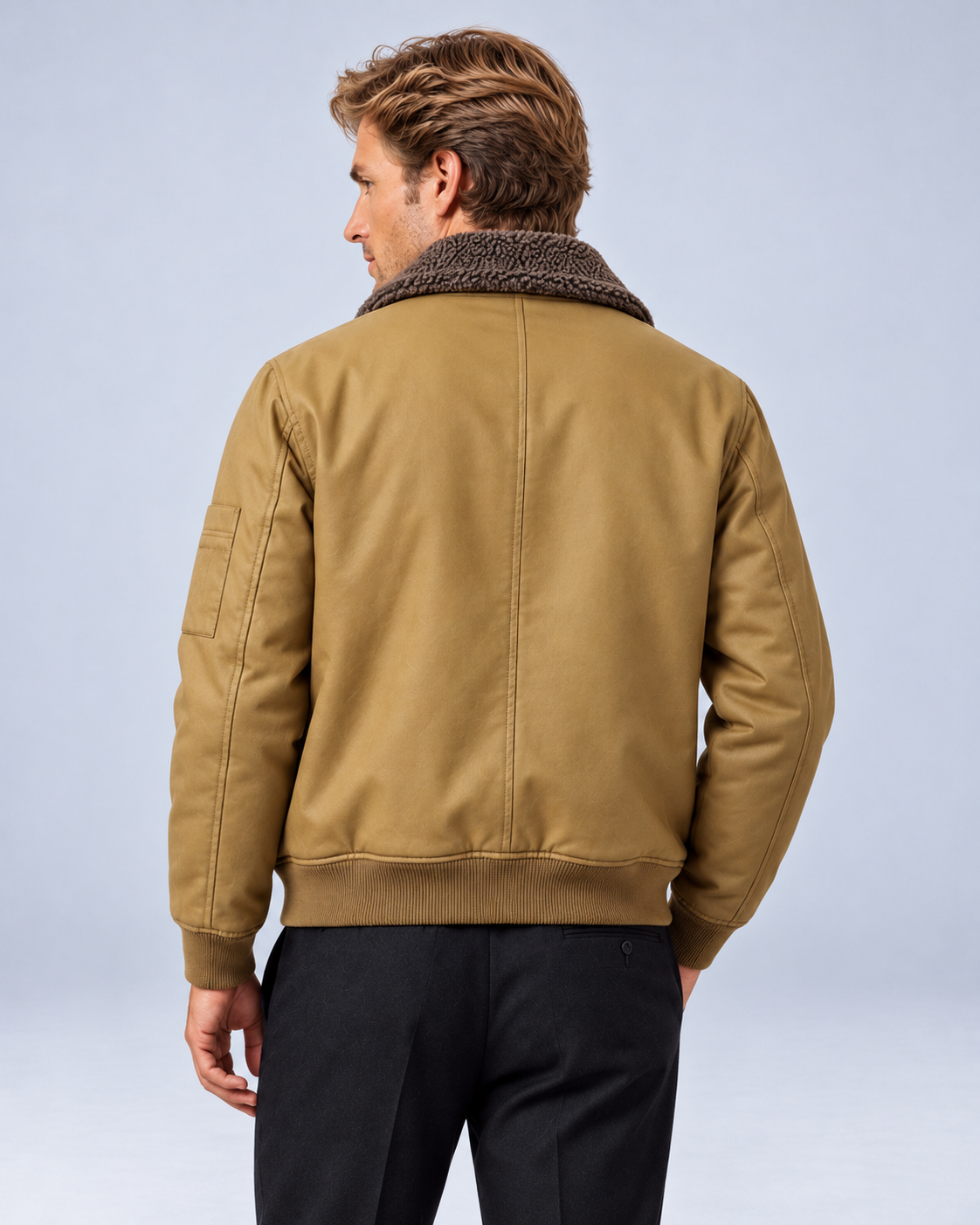 Ellis & Rowe sherpa-lined jacket, Khaki, back studio photograph