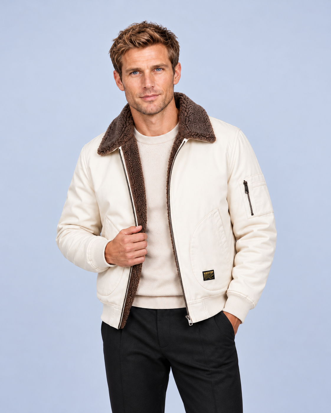 Ellis & Rowe own-model sherpa-lined jacket studio view 12
