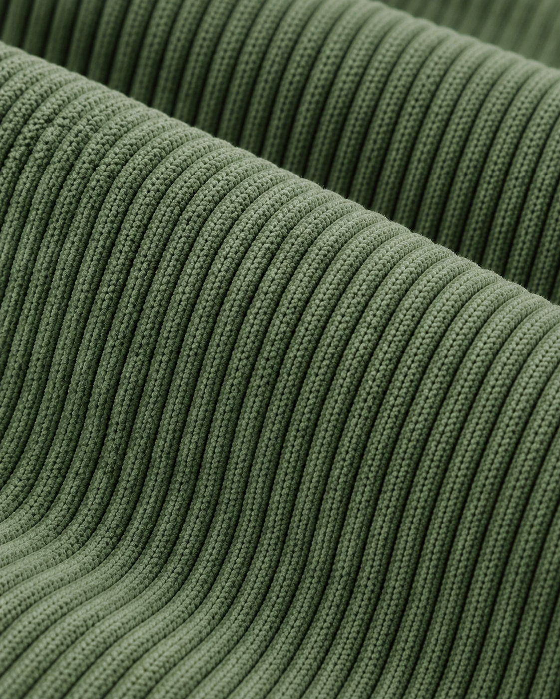 Ellis & Rowe corduroy padded vest, Army Green, fabric-macro studio photograph