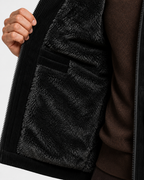 Ellis & Rowe corduroy padded vest, Black, lining-detail studio photograph