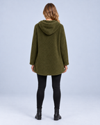 Ellis & Rowe women's plush hooded tunic, Army Green, back studio view