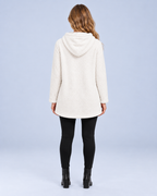 Ellis & Rowe women's plush hooded tunic, White, back studio view