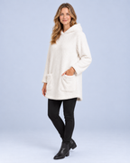 Ellis & Rowe women's plush hooded tunic, White, angled studio view