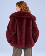 Ellis & Rowe women's plush coat, Burgundy, back studio view