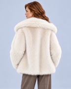 Ellis & Rowe women's plush coat, White, back studio view