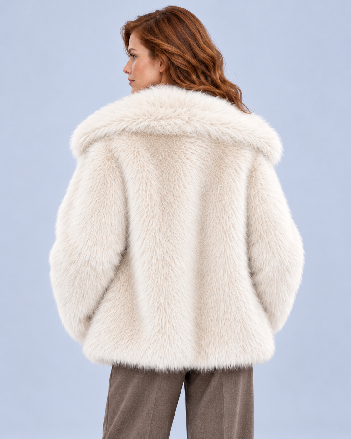 Ellis & Rowe women's plush coat, White, back studio view