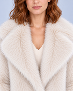 Ellis & Rowe women's plush coat, White, collar-detail studio view