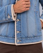 Ellis & Rowe sherpa-lined denim jacket, Light Blue, cuff-detail studio photograph