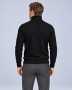 Ellis & Rowe Black turtleneck sweater, back, studio photograph