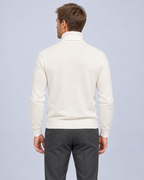 Ellis & Rowe White turtleneck sweater, back, studio photograph