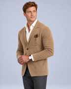 Ellis & Rowe Beige knit blazer, 05-beige-three-quarter, soft studio photograph