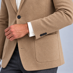 Ellis & Rowe Beige knit blazer, 07-beige-cuff-detail, soft studio photograph