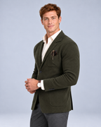 Ellis & Rowe Dark Green knit blazer, 15-darkgreen-three-quarter, soft studio photograph