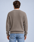 Ellis & Rowe Khaki zip knit cardigan, 02-khaki-rear, ER-M05 studio photograph