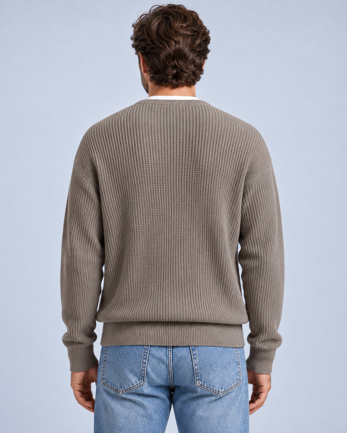Ellis & Rowe Khaki zip knit cardigan, 02-khaki-rear, ER-M05 studio photograph