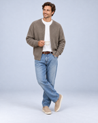 Ellis & Rowe Khaki zip knit cardigan, 04-khaki-open-front-cup, ER-M05 studio photograph