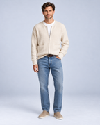 Ellis & Rowe Apricot zip knit cardigan, 07-apricot-fullbody, ER-M05 studio photograph